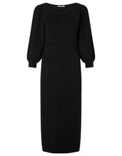 Hotfix Gem Knit Dress with Sustainable Viscose, Black (BLACK), large