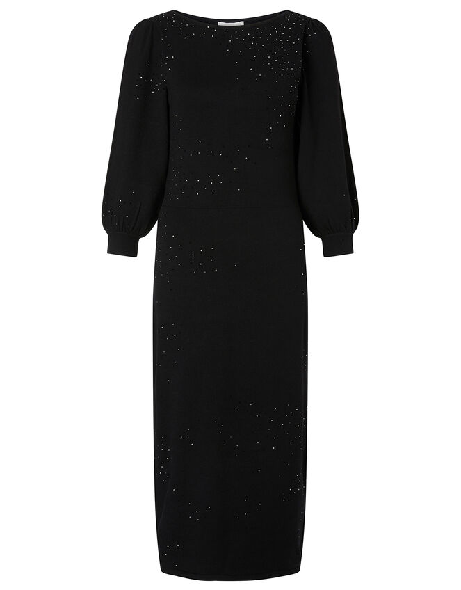 Hotfix Gem Knit Dress with Sustainable Viscose, Black (BLACK), large