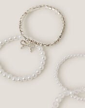 4-Pack Bow Pearl Bracelets, Ivory (IVORY), large