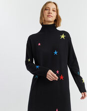 Chinti & Parker Star Roll Neck Jumper Dress, Black (BLACK), large