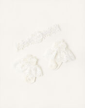 Baby Lace Bando and Sock Set, Ivory (IVORY), large