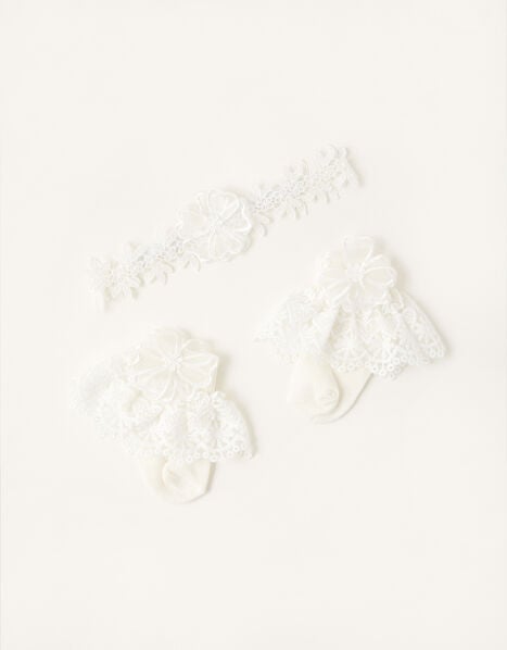 Baby Lace Bando and Sock Set Ivory, Ivory (IVORY), large
