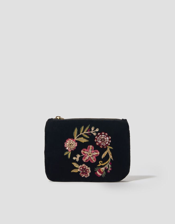 Floral Embellished Velvet Coin Purse, , large