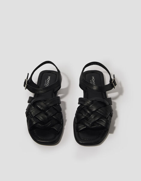 Pip Woven Leather Sandals, Black (BLACK), large