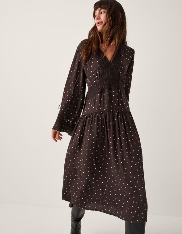 Mackie Polka Dot Lace Midi Dress, Brown (CHOCOLATE), large