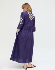 Raffya Ariana Embroidered Linen Maxi Dress, Blue (NAVY), large