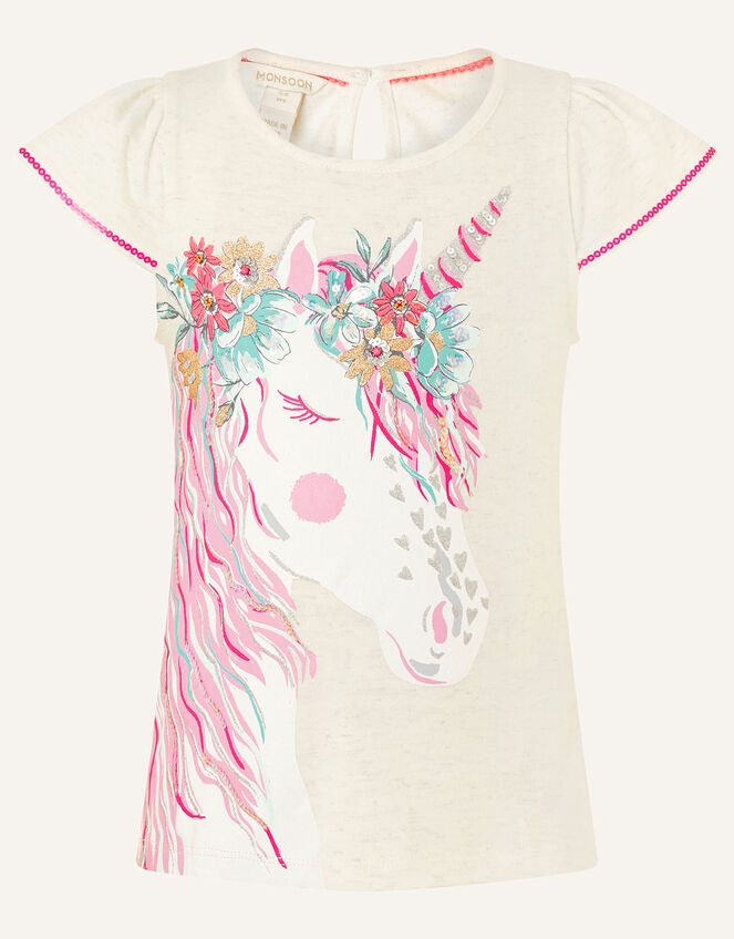 Unicorn Floral T-Shirt, Camel (OATMEAL), large