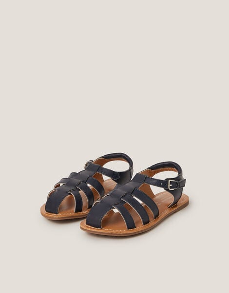 Leather Fisherman Sandals, Blue (NAVY), large