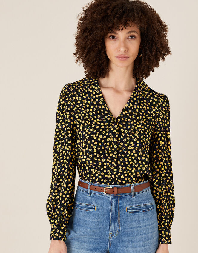 Floral Print Blouse with LENZING™ ECOVERO™, Black (BLACK), large