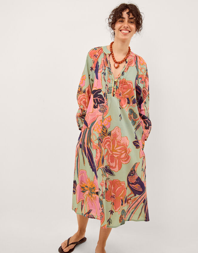 Carmen Floral Midi Tunic Dress Green