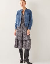 Binky Crop Collarless Denim Jacket, Blue (MID AUTHENTIC BLUE), large