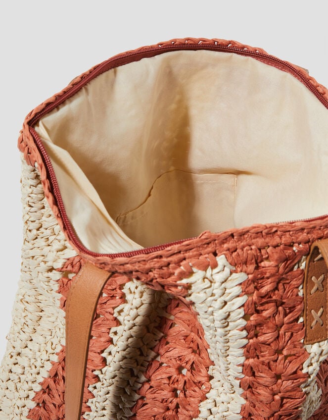 Lola Stripe Raffia Crochet Tote Bag, , large
