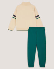 Slogan Half Zip Sweatshirt & Joggers Set, Green (GREEN), large