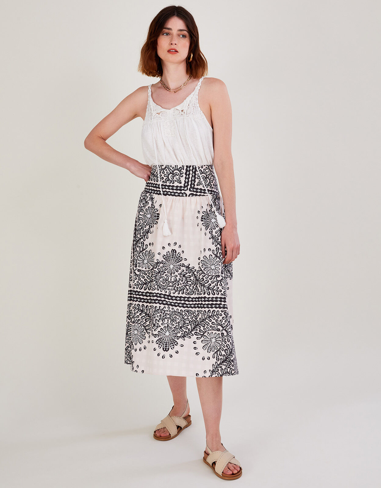 Scarf Print Poplin Skirt Ivory