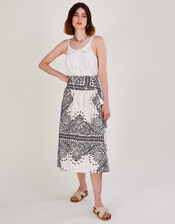 Scarf Print Poplin Skirt , Ivory (IVORY), large