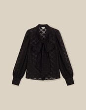 Sylvia Sheer Polka Dot Pussybow Blouse, Black (BLACK), large