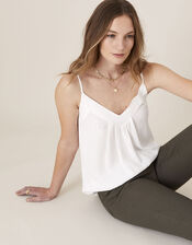 Pleated Trim Cami with Sustainable Viscose, Ivory (IVORY), large