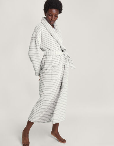 Stripe Textured Dressing Gown Grey, Grey (GREY), large