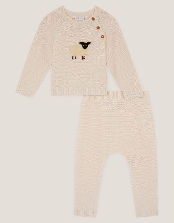 Newborn Sheep Sweater & Knit Sweatpants Set, Cream (CREAM), large