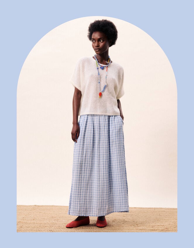 FRNCH Gingham Maxi Skirt, Blue (BLUE), large