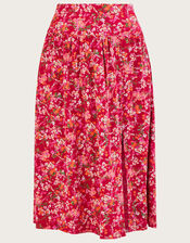 Ditsy Floral Print Skirt in Linen Blend, Red (RED), large