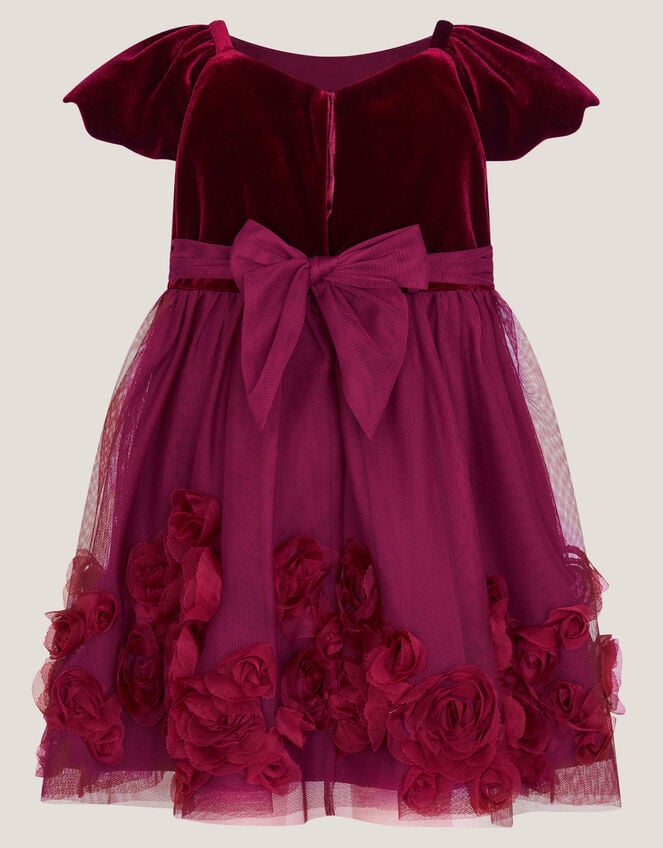 Baby Estella Velvet Appliqué Party Dress, Red (BURGUNDY), large