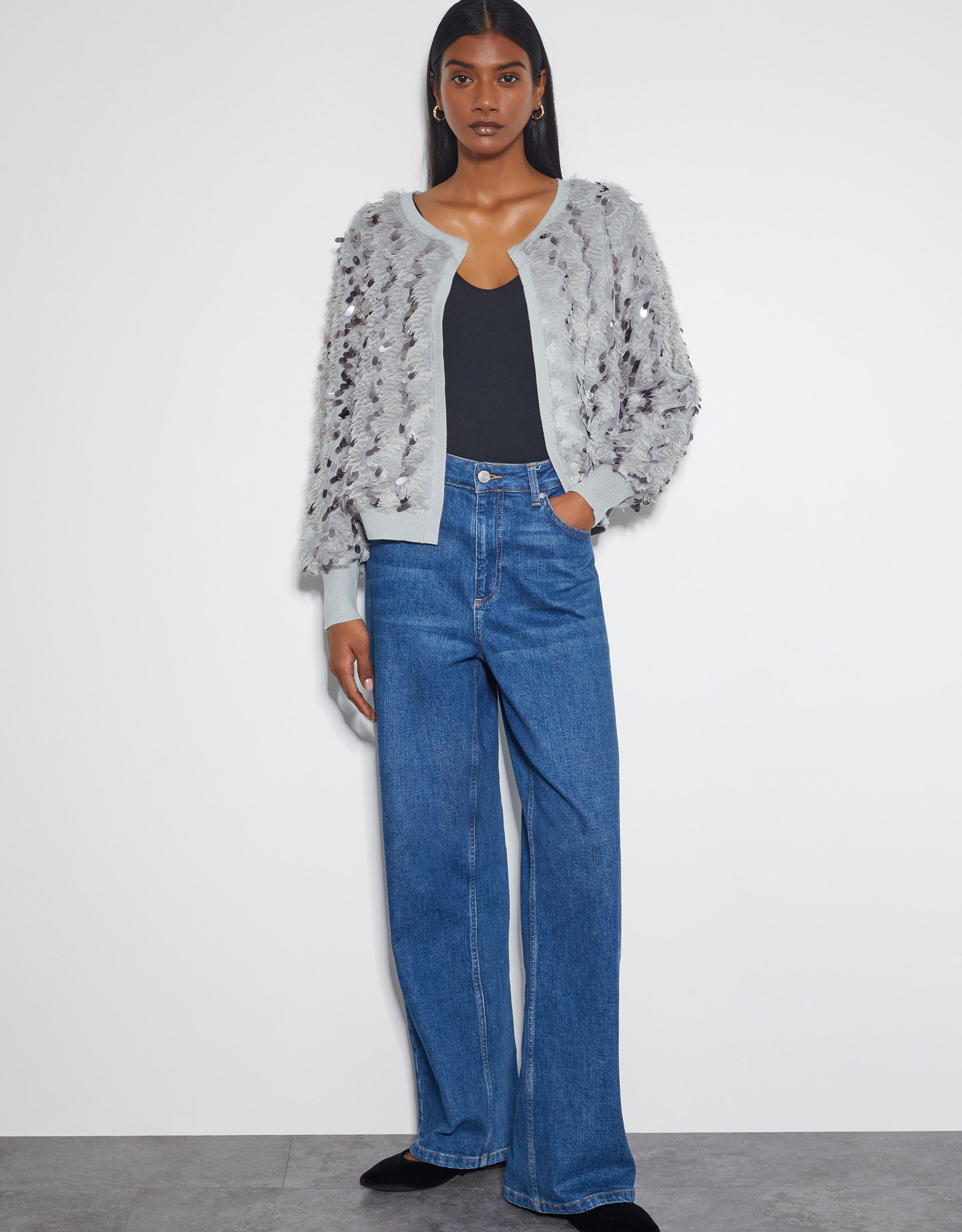 Sienna Sequin Embellished Cardigan Grey