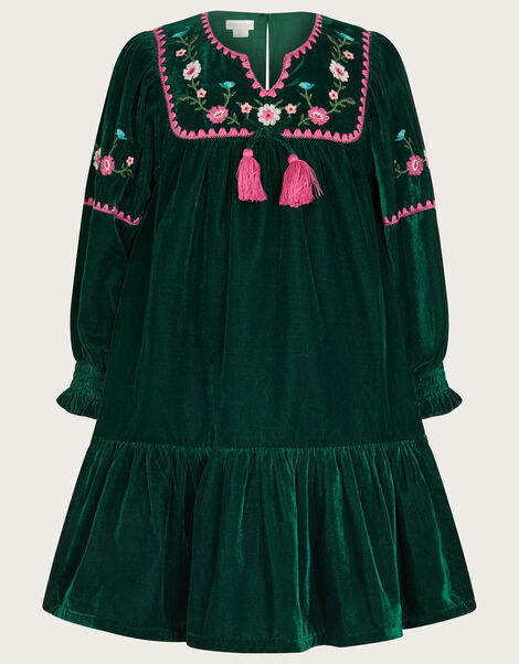 Boutique Velvet Rose Embroidered Dress Green, Green (GREEN), large