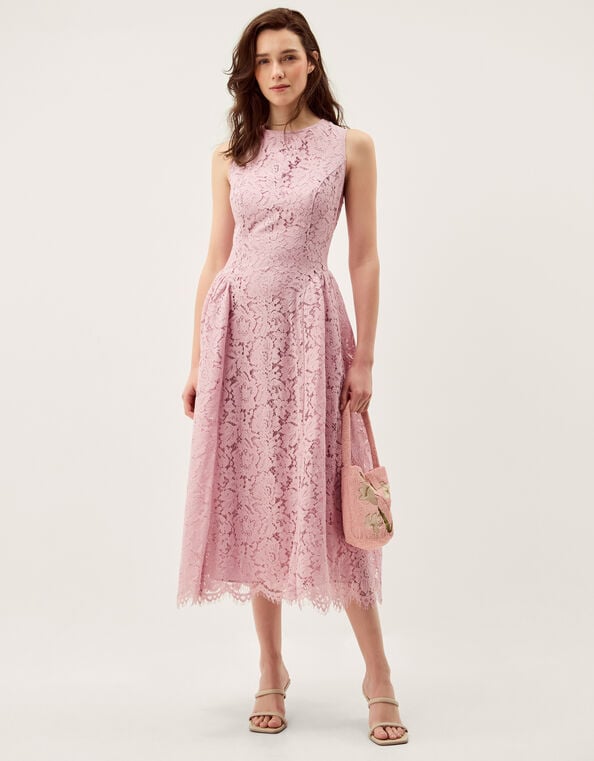 Lydia Sleeveless Lace Midi Dress, Pink (PINK), large