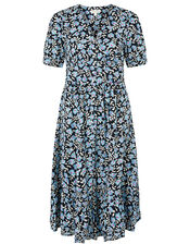 Athena Floral Print Midi Dress, Blue (BLUE), large