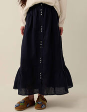 East Liza Midi Linen Skirt, Blue (NAVY), large