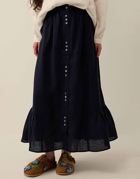 East Liza Midi Linen Skirt, Blue (NAVY), large