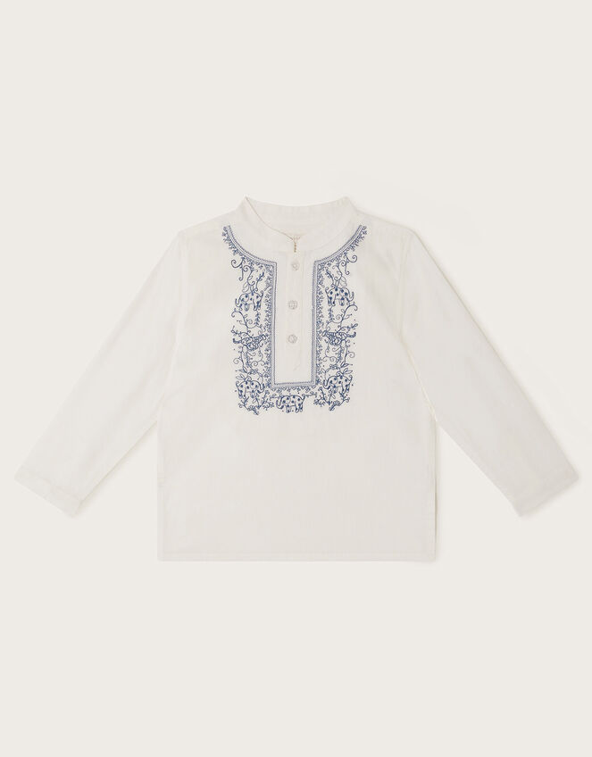 Embroidered Kurta , Ivory (IVORY), large
