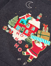 Christmas Santa Scene Sweatshirt, Grey (CHARCOAL), large