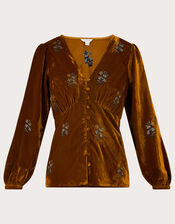 Sienna Velvet Embroidered Tea Top, Green (OLIVE), large