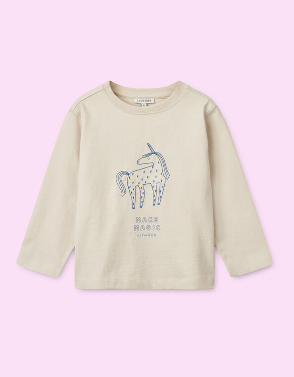 Liewood Unicorn Print Long Sleeve Top, Ivory (IVORY), large
