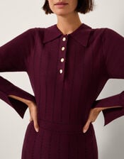 Prue Knit Pleated Shirt Dress, Red (BERRY), large