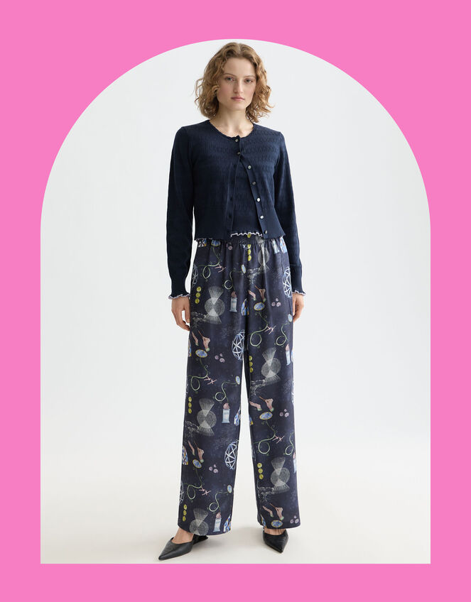 Scotch & Soda Gia Print Wide Leg Trousers, Blue (NAVY), large