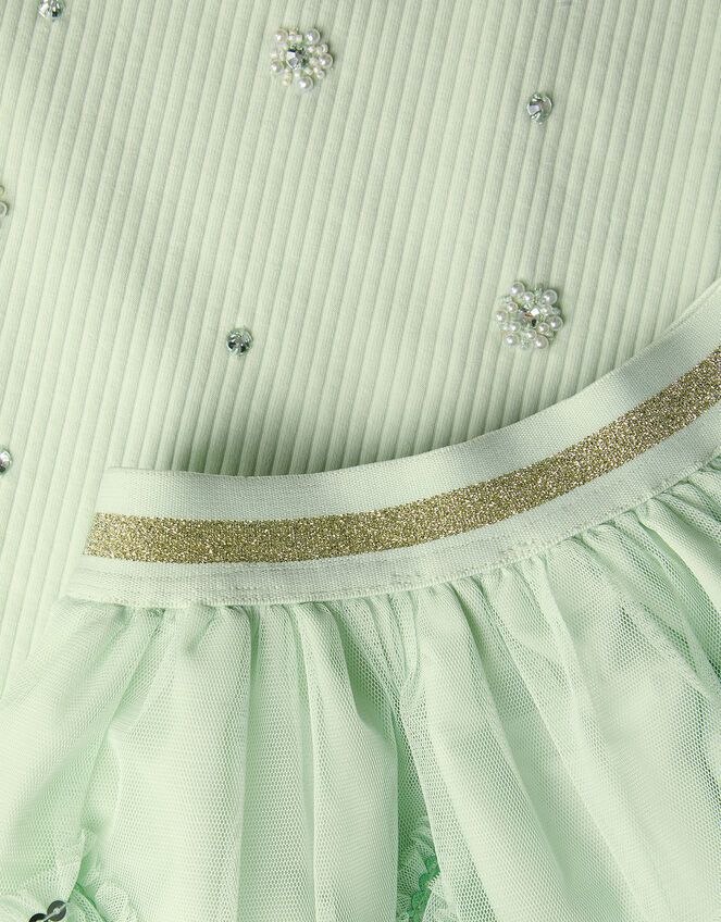 Embellished T-Shirt & Ruffle Skirt Set, Green (GREEN), large