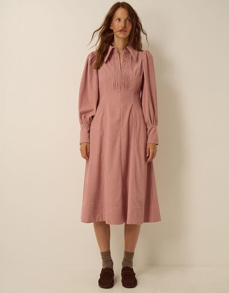 Skye Stretch Corduroy Midi Shirt Dress, Pink (PINK), large