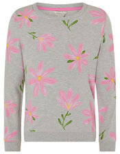 Floral Sweat Set in Organic Cotton, Grey (GREY), large