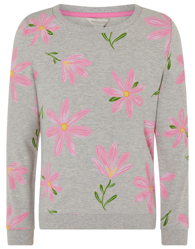 Floral Sweat Set in Organic Cotton, Grey (GREY), large