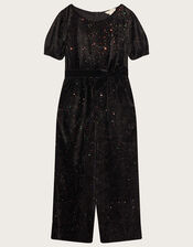 Velvet Sparkle Jumpsuit, Black (BLACK), large