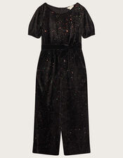 Velvet Sparkle Jumpsuit, Black (BLACK), large