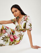 Eliana Pomegranate Dress in Linen Blend, Ivory (IVORY), large