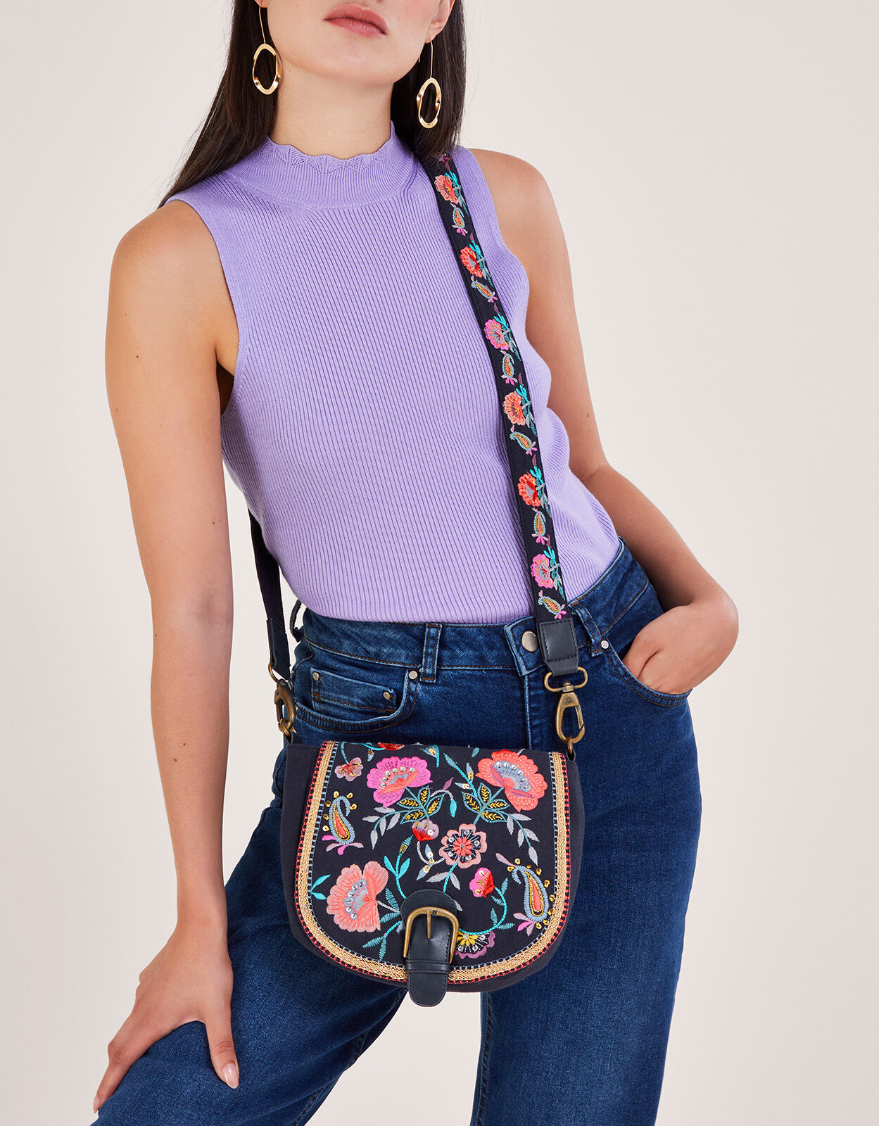 Embroidered Saddle Bag