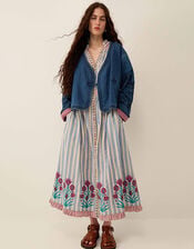 East Juna Denim Botanical Embroidered Jacket, Blue (BLUE), large