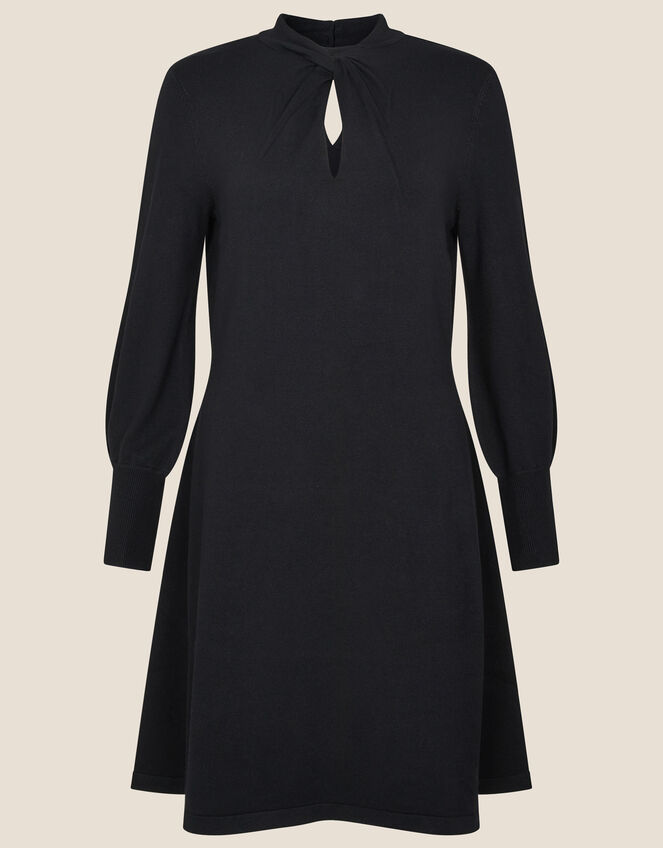 Twist Front Long Sleeve Dress, Black (BLACK), large