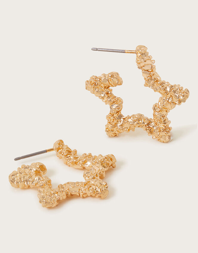 Textured Star Hoop Earrings, , large