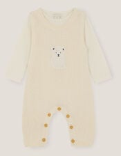 Newborn Polar Bear Knitted Dungarees Set, Ivory (IVORY), large